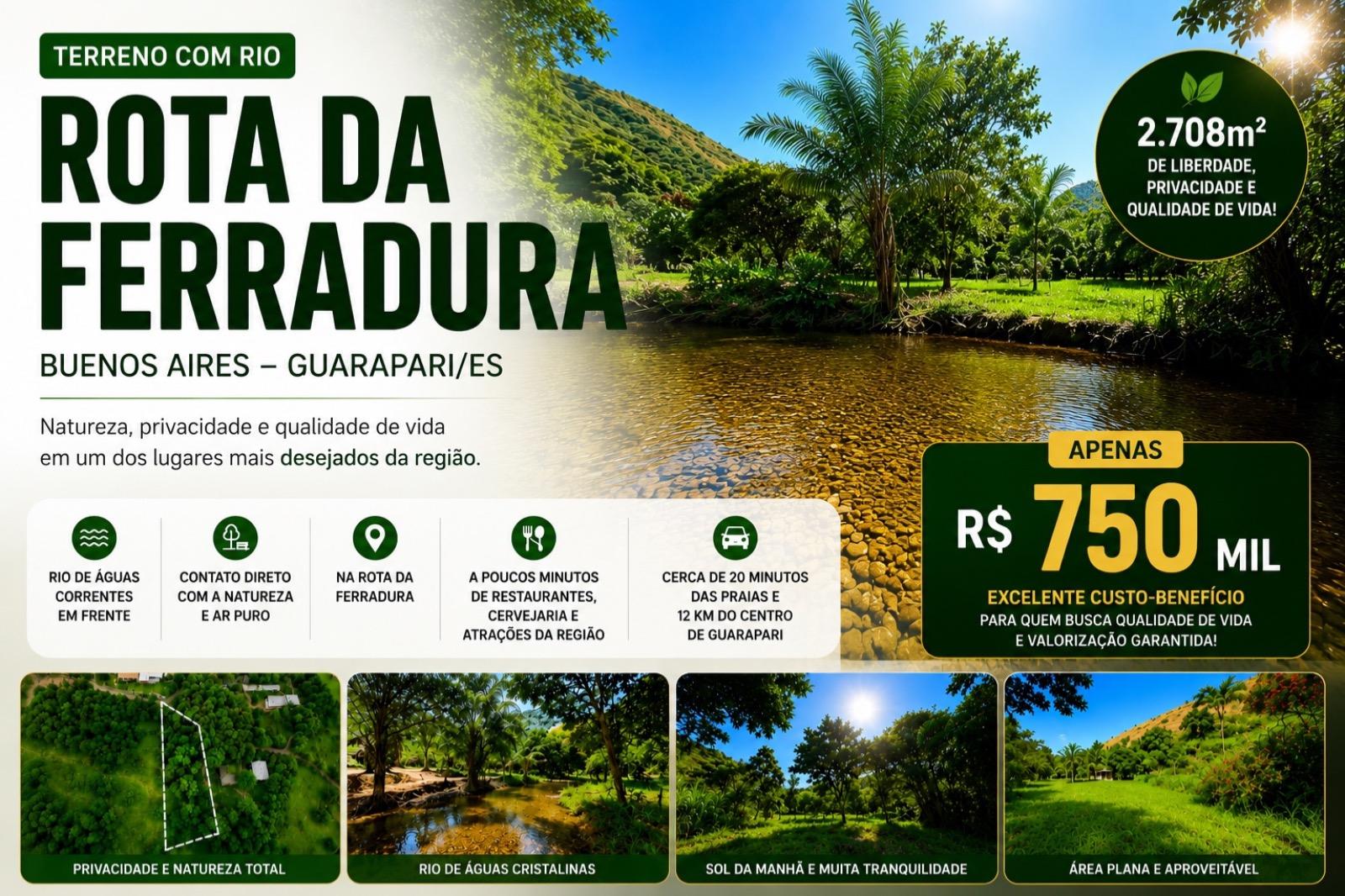 Terreno com Rio na Rota da Ferradura em Buenos Aires Guarapari com 2.708 m² de área