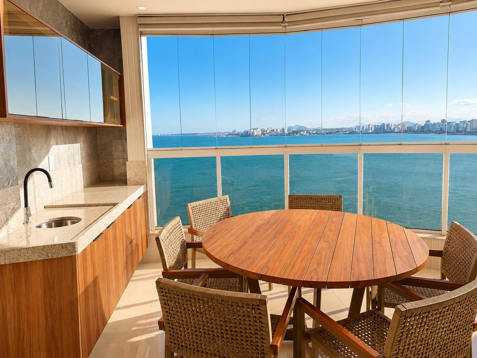 Apartamento 4 suítes, alto padrão no final da Praia do Morro com 5 vagas de garagem - Guarapari - ES