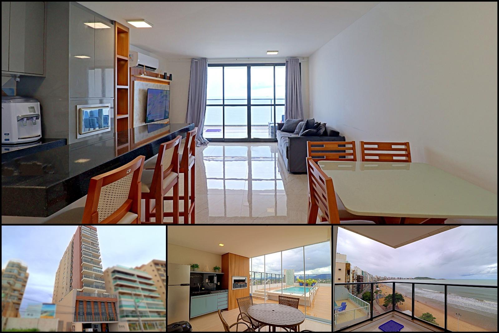 Apartamento à venda, Praia do Morro, de frente para o mar, prédio novo, Guarapari-ES: 3 quartos, 1 suíte, 2 salas, 2 banheiros, 2 vagas de garagem.