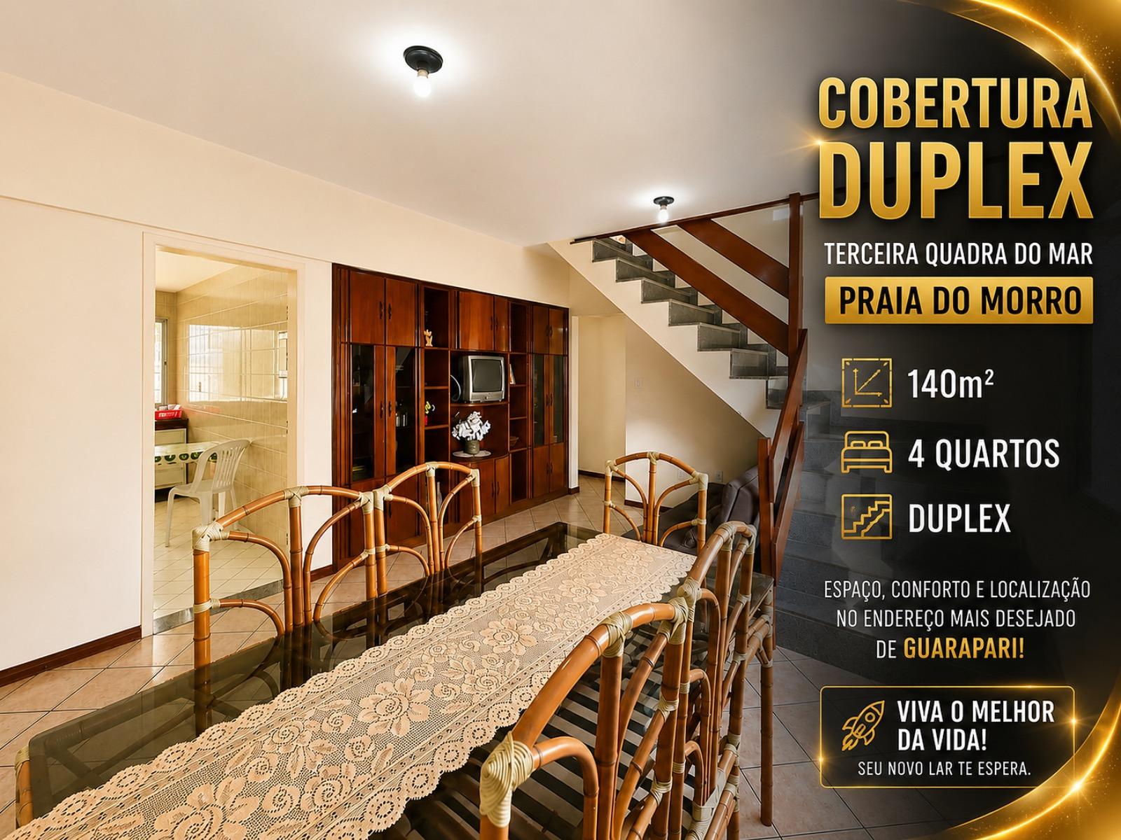 Cobertura à venda em Guarapari-ES, Praia do Morro: 4 quartos, 2 salas, 2 banheiros, 1 vaga, 140m² - Imperdível!