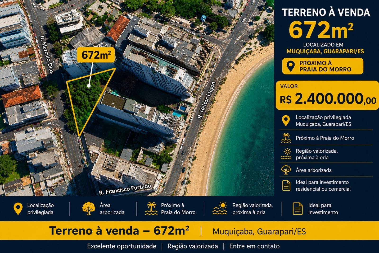 terreno muquiçaba, venda guarapari, lote 672m2, terreno perto da praia, franco imóveis