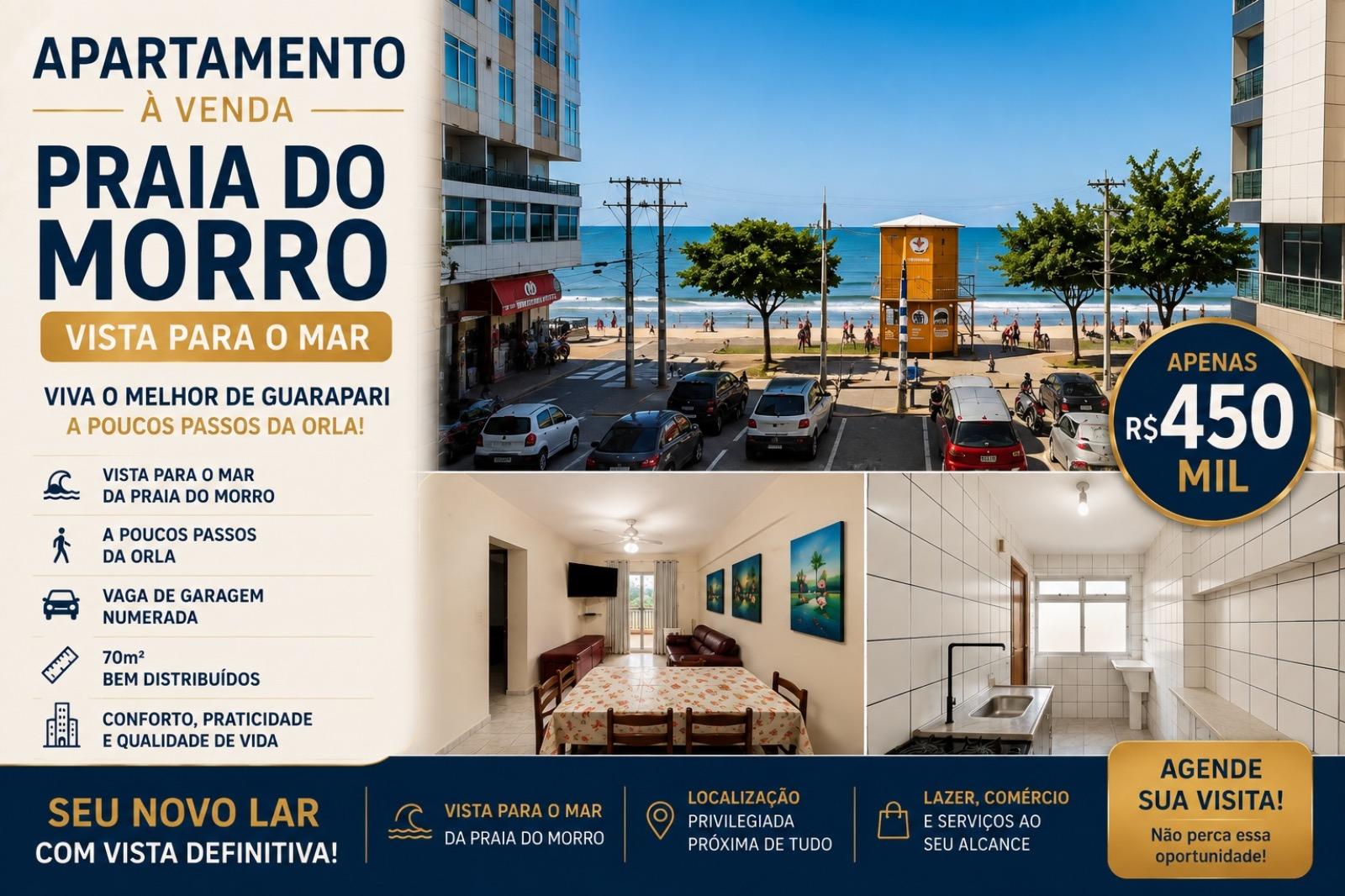 Apartamento à venda na Praia do Morro, Guarapari-ES: 2 quartos, 1 sala, 2 banheiros, 1 vaga de garagem, 70,00 m² de área. Aproveite!