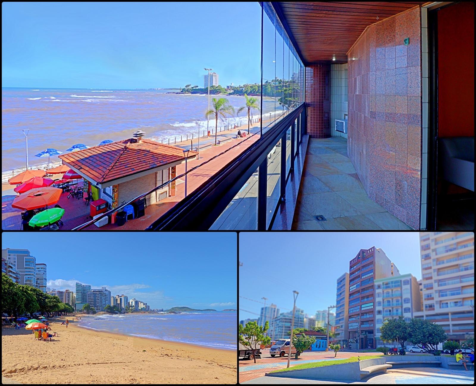 Apartamento de 3 quartos à venda, de frente para a Praia da Areia Preta, varanda com fechamento, dependência completa no Centro de Guarapari - ES