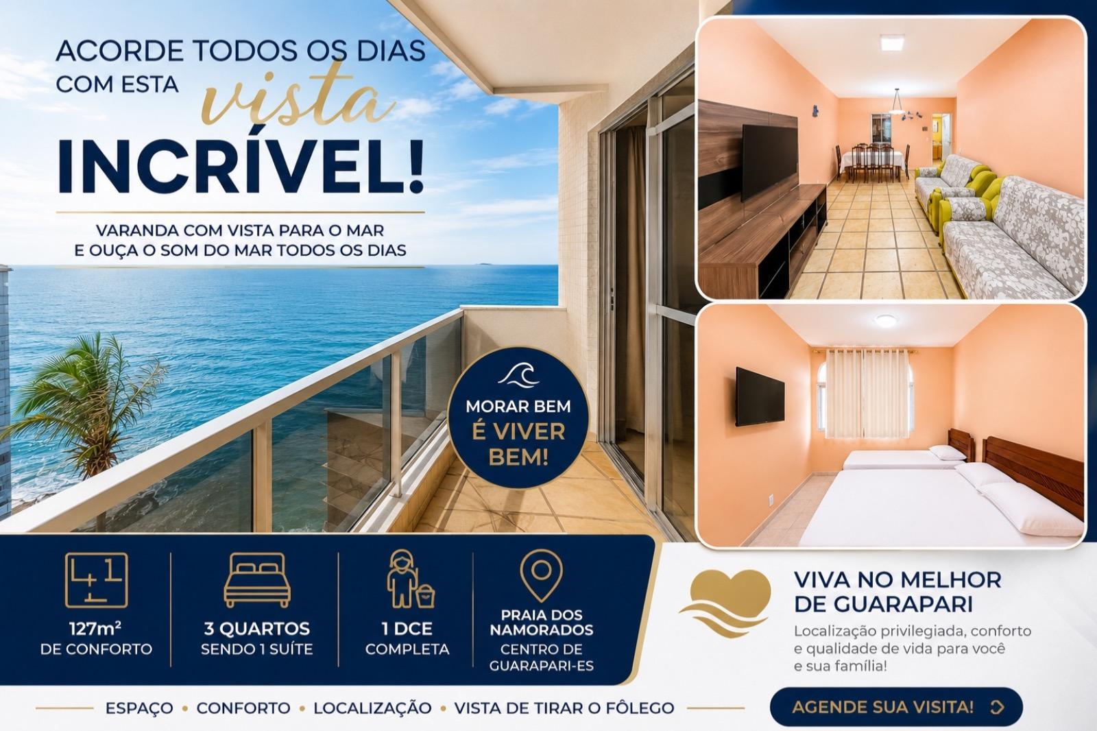Apartamento à venda em Guarapari-ES na Praia dos Namorados! 3 quartos, 1 suíte, 2 salas, 3 banheiros, 127m². Confira!
