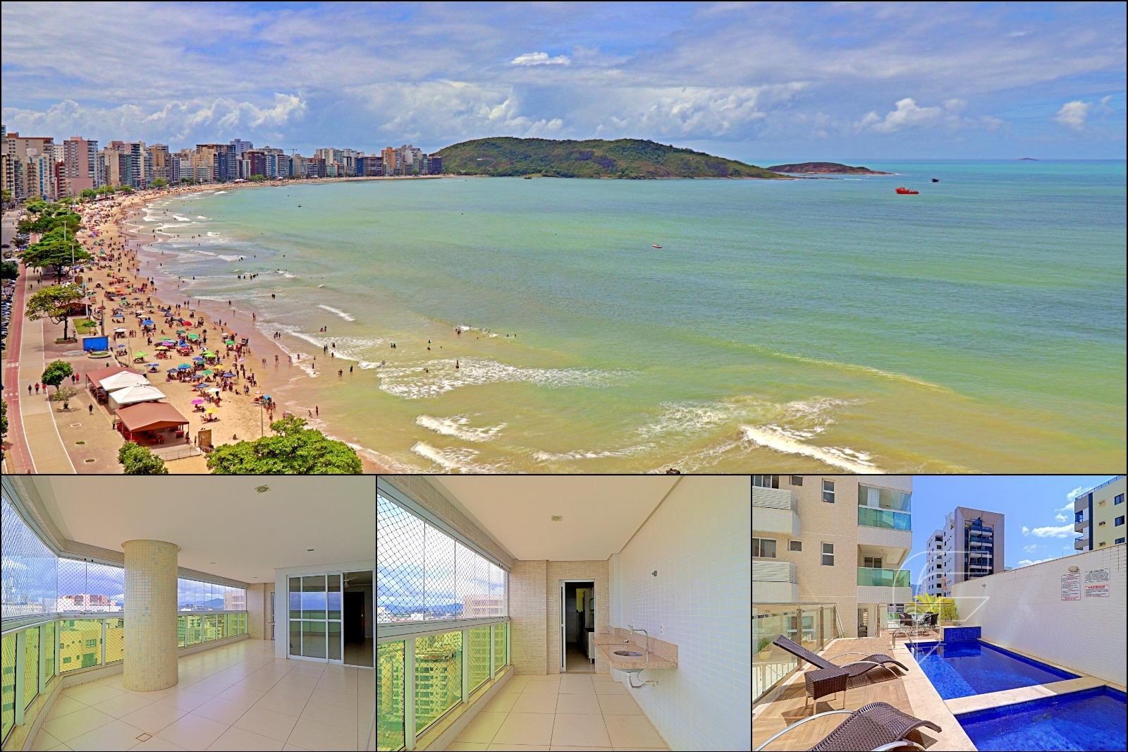 Apartamento novo de frente para o mar à venda, alto padrão, 3 quartos, varanda gourmet, lazer completo na Orla da Praia do Morro em Guarapari - ES